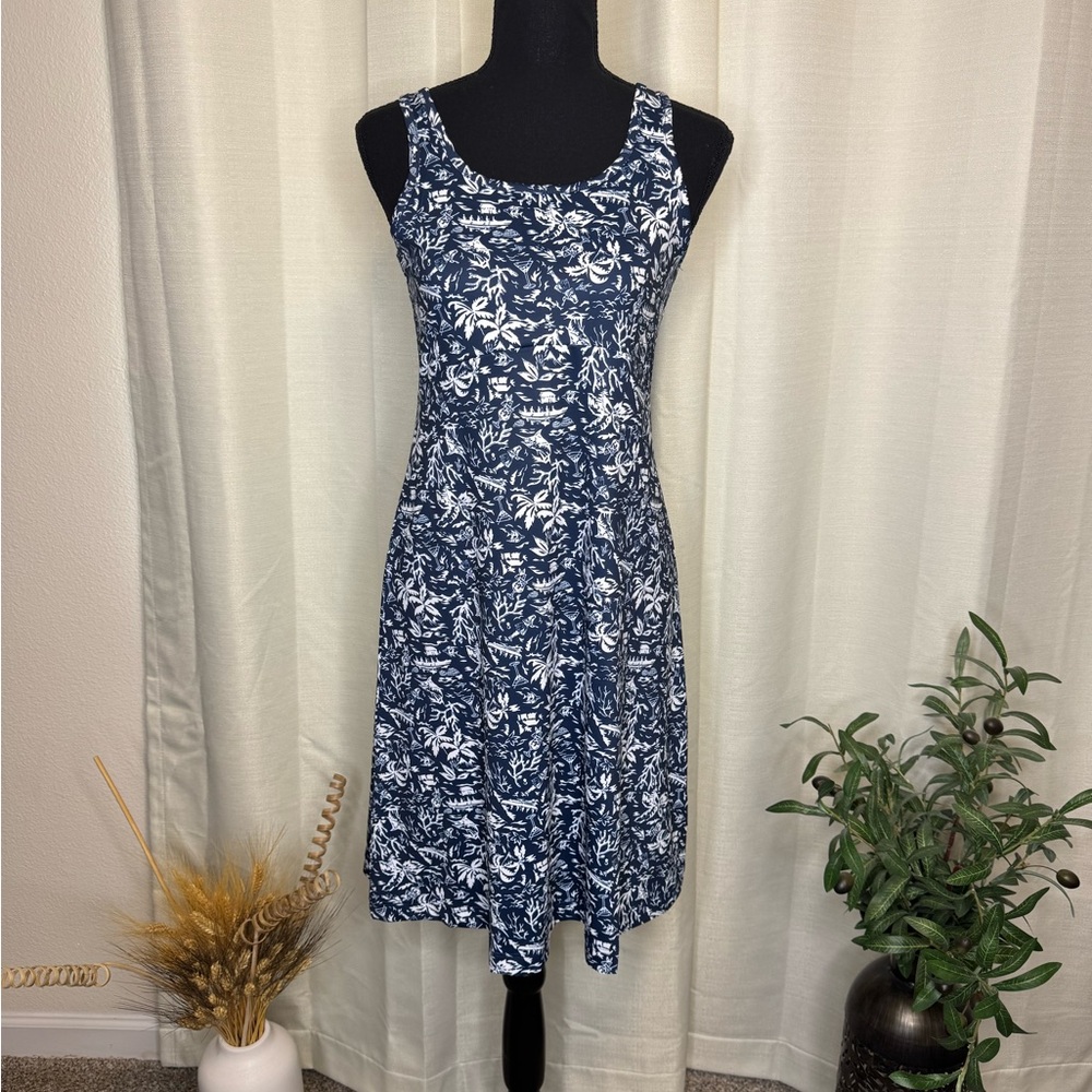 Columbia PFG Floral Blue and White Dress Small